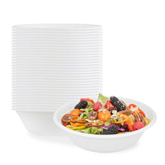 Pulp Safe No PFAS Added 32 oz Round White Sugarcane / Bagasse Bowl - Home Compostable - 8 1/4