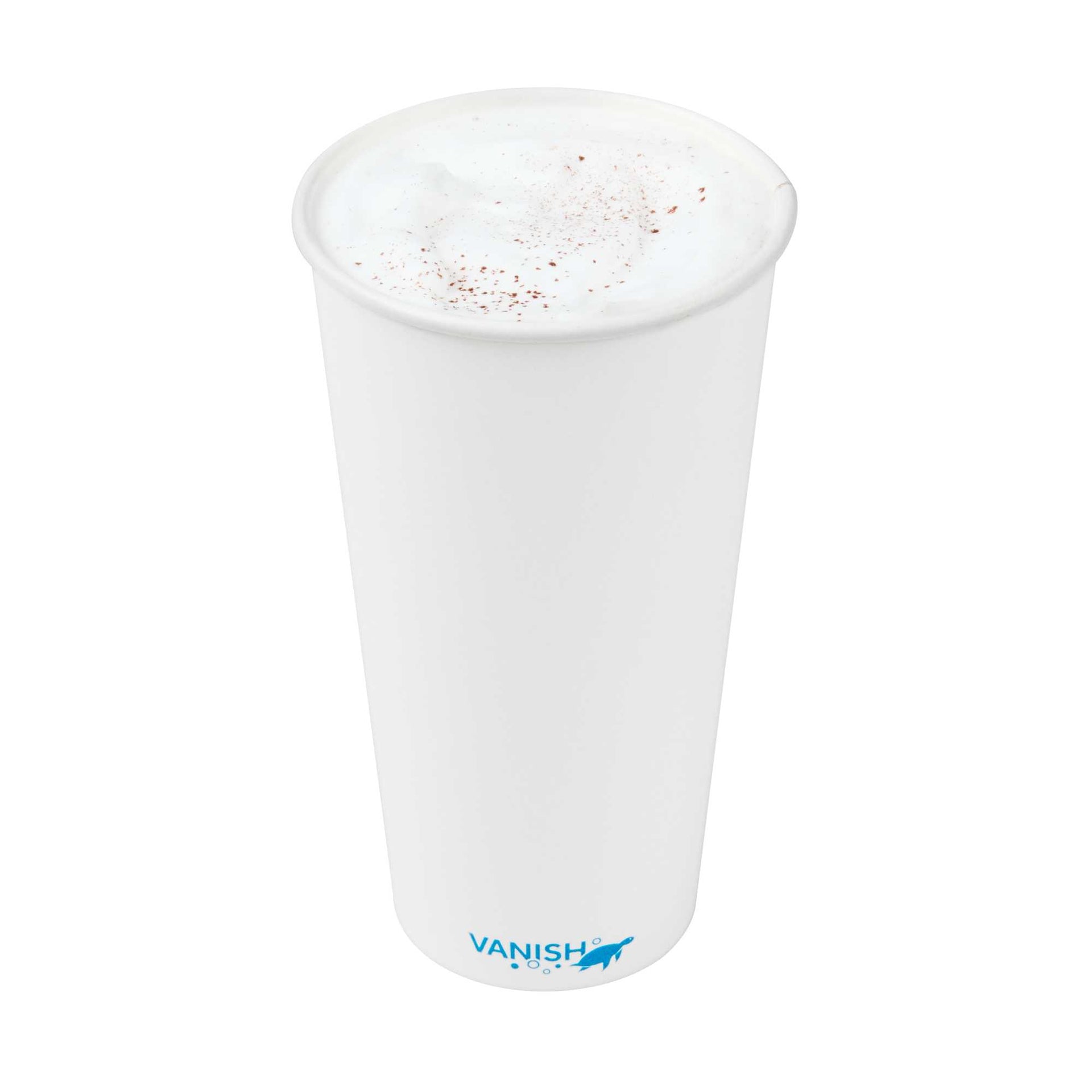 Vanish 20 oz White Paper Coffee Cup - Water-Based Coating, Compostable, Single Wall - 1000 count box