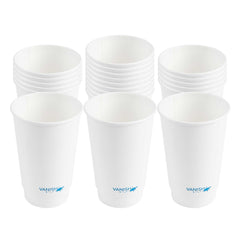 Vanish 16 oz White Paper Coffee Cup - Water-Based Coating, Compostable, Double Wall - 25 count box