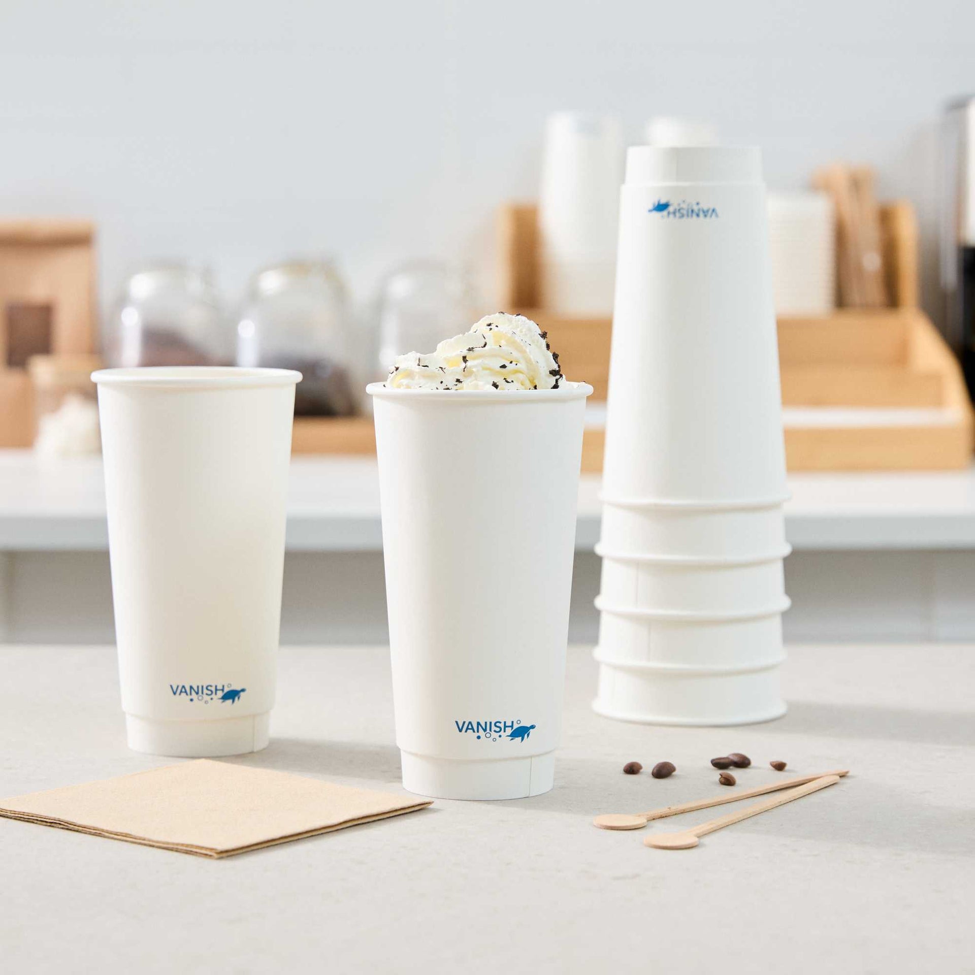 Vanish 20 oz White Paper Coffee Cup - Water-Based Coating, Compostable, Double Wall - 25 count box