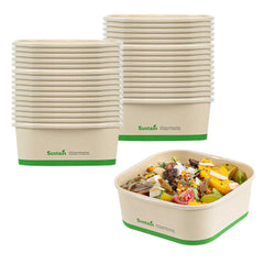 Sustain 17 oz Square Bamboo Paper Take Out Container - with PLA Lining, Compostable - 50 count box