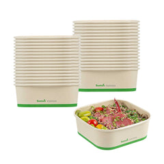 Sustain 34 oz Square Bamboo Paper Take Out Container - with PLA Lining, Compostable - 50 count box