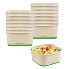 Sustain 47 oz Square Bamboo Paper Take Out Container - with PLA Lining, Compostable - 50 count box