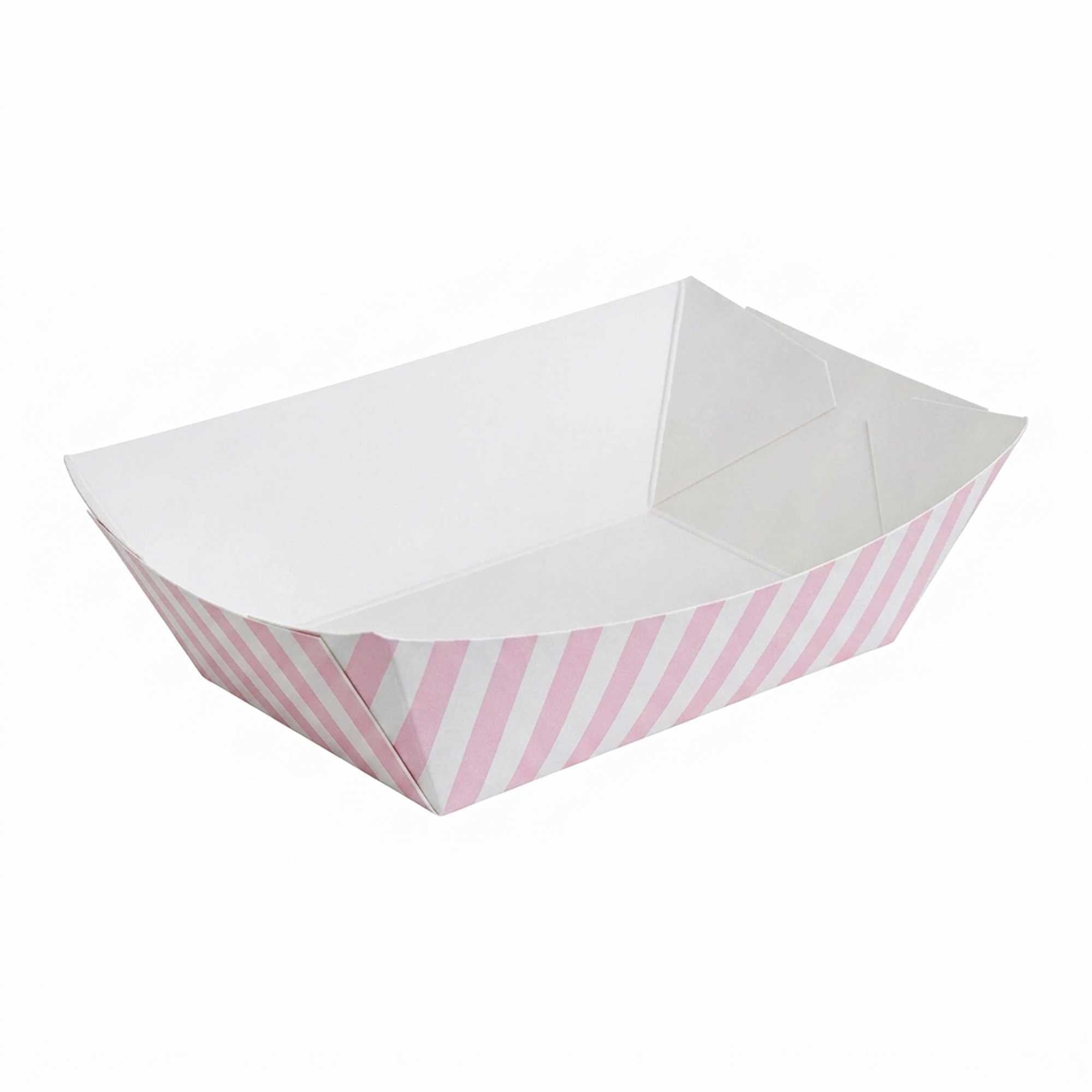Bio Tek 1 lb Pink and White Stripe Paper #100 Food Tray / Boat - 5 1/4" x 4" x 1 1/2" - 200 count box