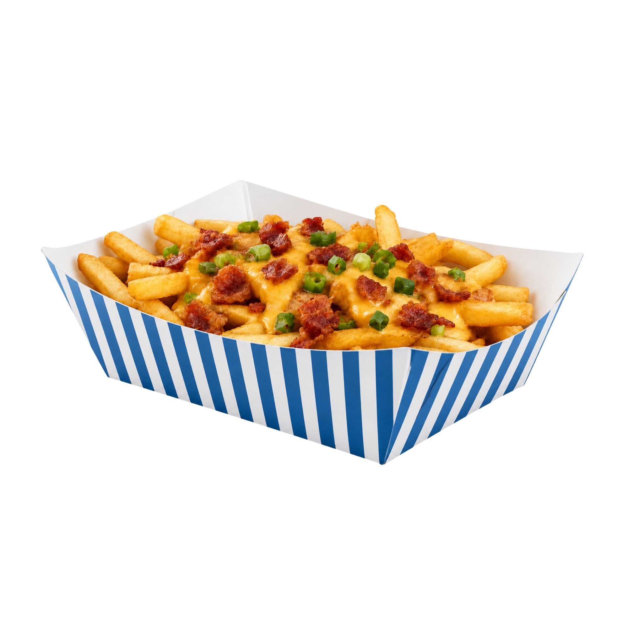 Bio Tek 2 lb Blue and White Stripe Paper #200 Food Tray / Boat - 6" x 4 1/2" x 1 1/2" - 200 count box