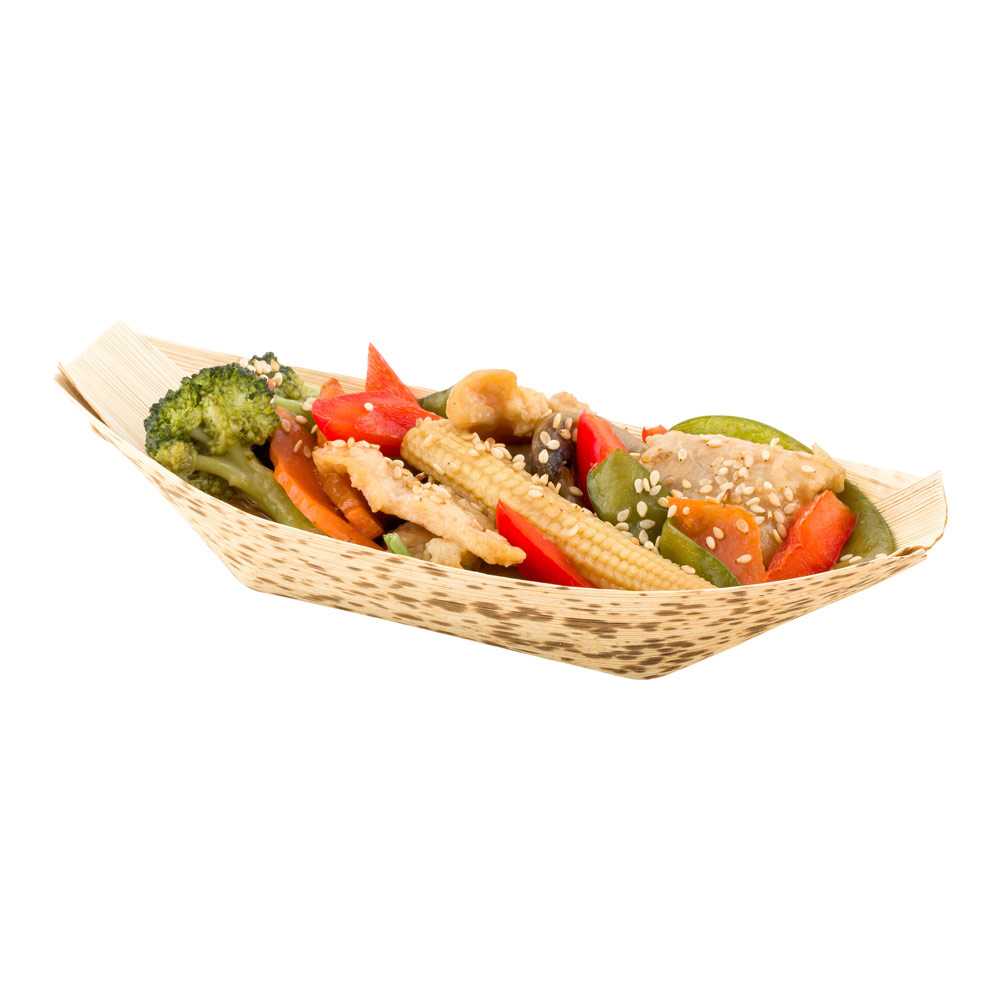 Bambuddha Natural Bamboo Medium Food Tray / Boat - 7 1/4" x 3 1/2" x 1 3/4" - 1800 count box