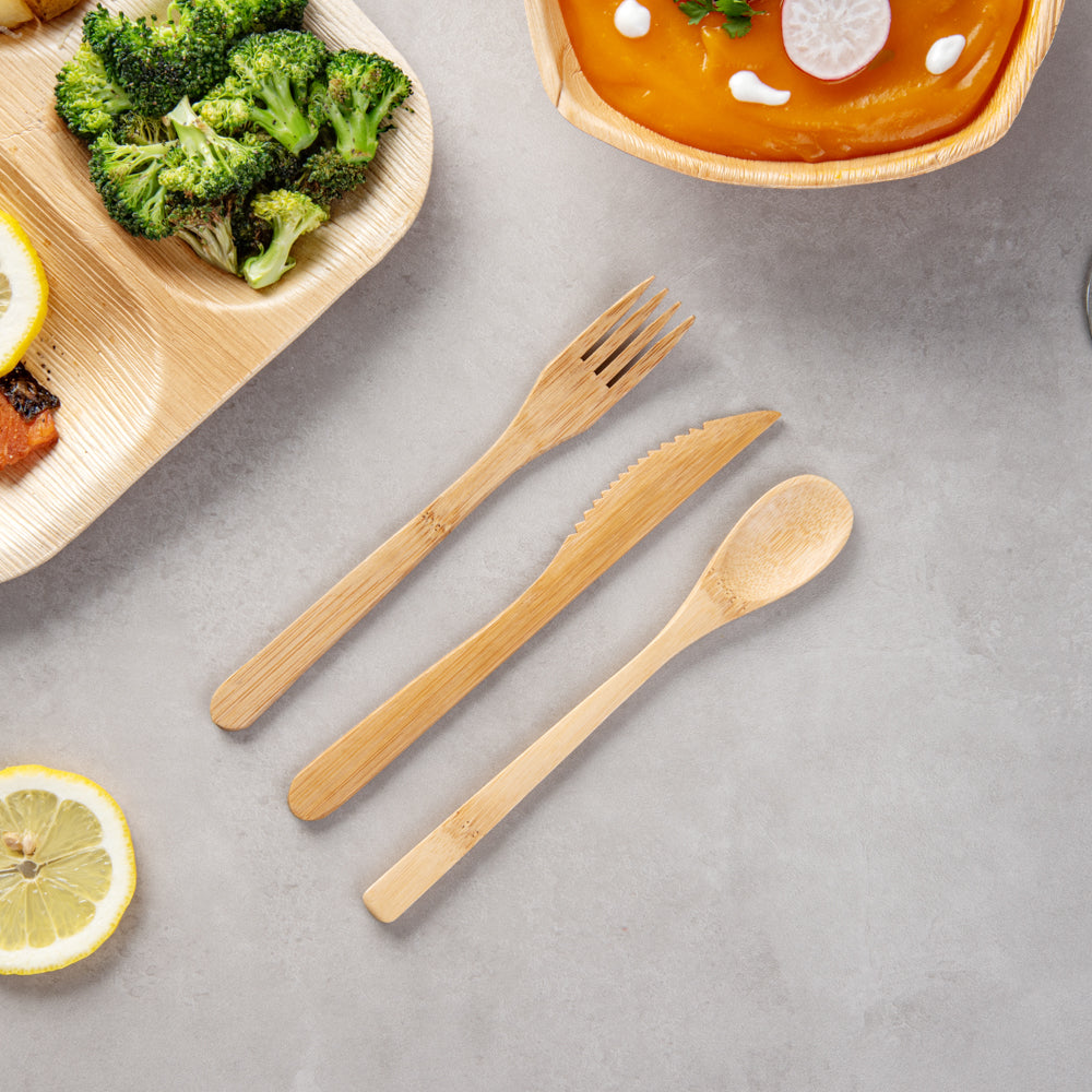 Bambuddha Natural Bamboo Cutlery Set - 8" x 1 1/2" x 1 1/4" - 100 count box