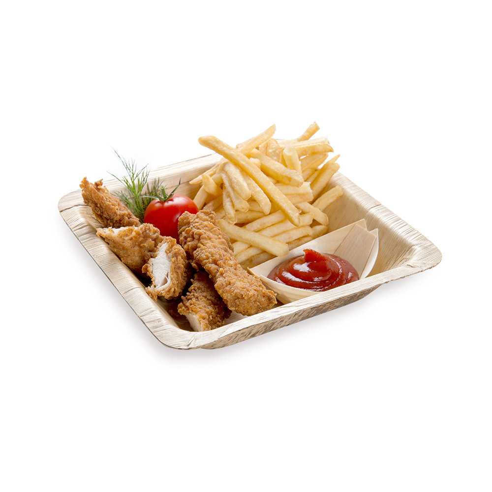 Bambuddha Square Natural Bamboo Leaf Salad Plate - 7" x 1 1/2" x 7" - 300 count box