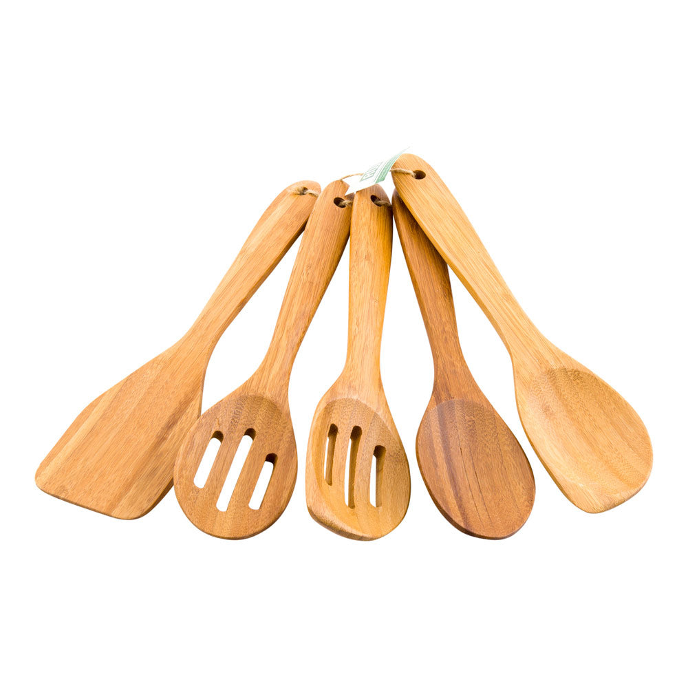 Bambuddha Natural Bamboo Kitchen Utensil Set - 5-Piece - 12" x 4" - 1 count box