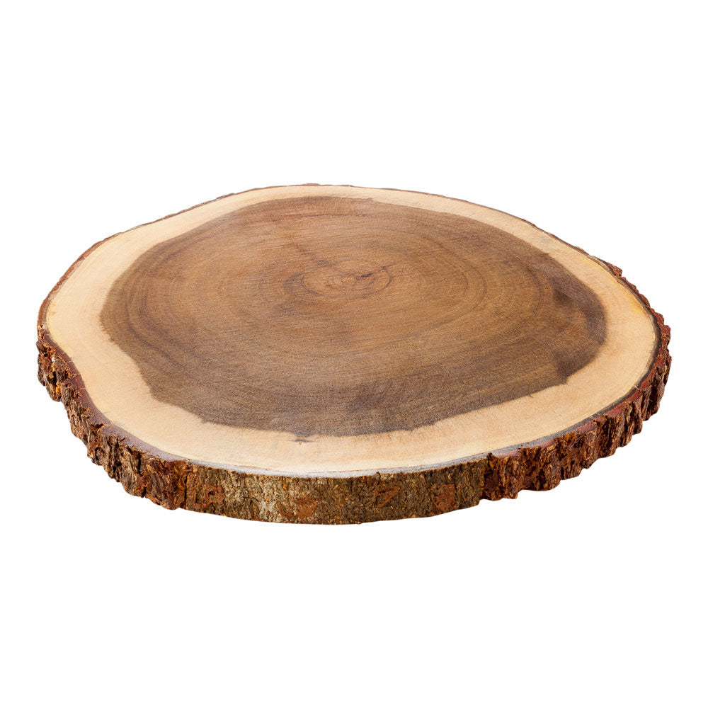 Voga Round Natural Wood Serving Board - Bark Edges - 12" x 12" x 1" - 1 count box