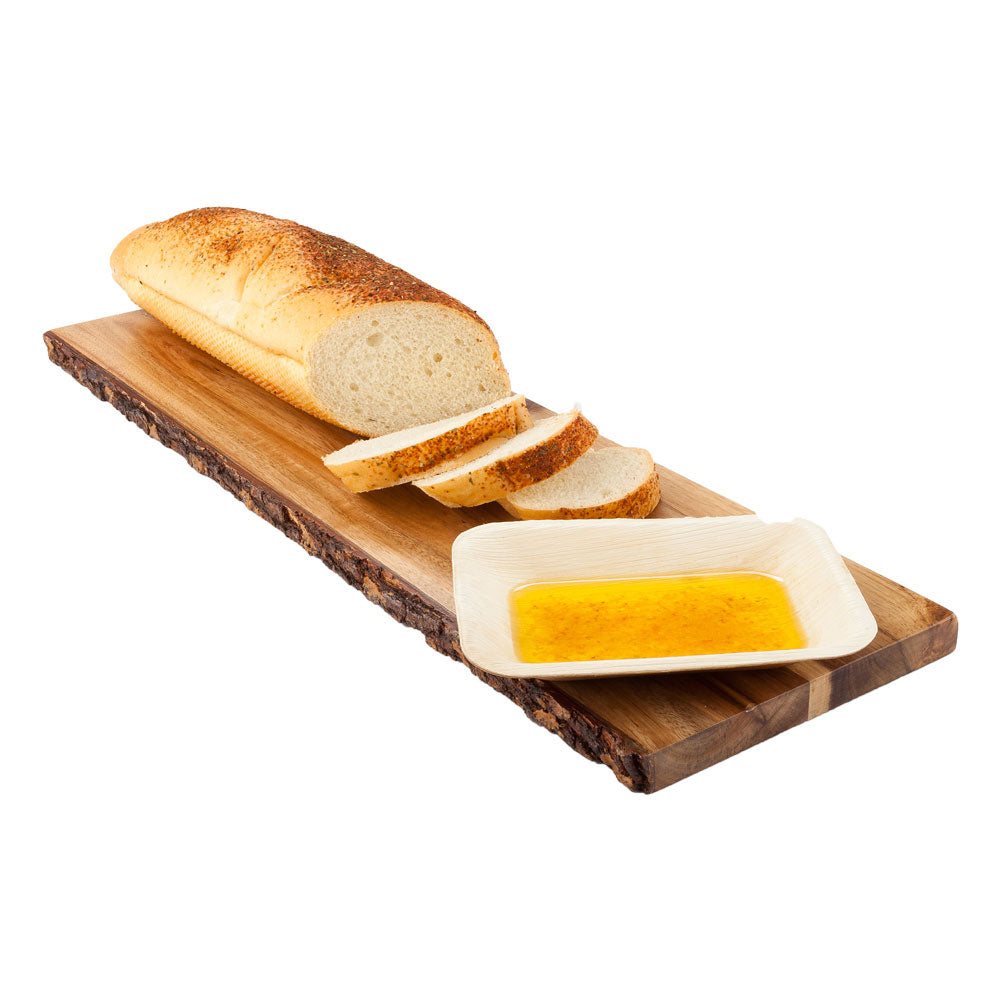 Voga Rectangle Natural Acacia Serving Board - Varnished, Bark Edges - 22 3/4" x 7" x 3/4" - 1 count box