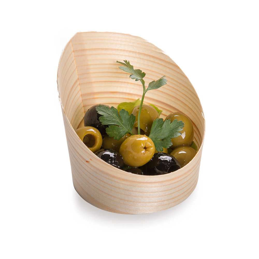 Taipei 4 oz Round Natural Wood Mini Incline Cup - 2 1/2" x 2 1/2" x 2 3/4" - 1000 count box