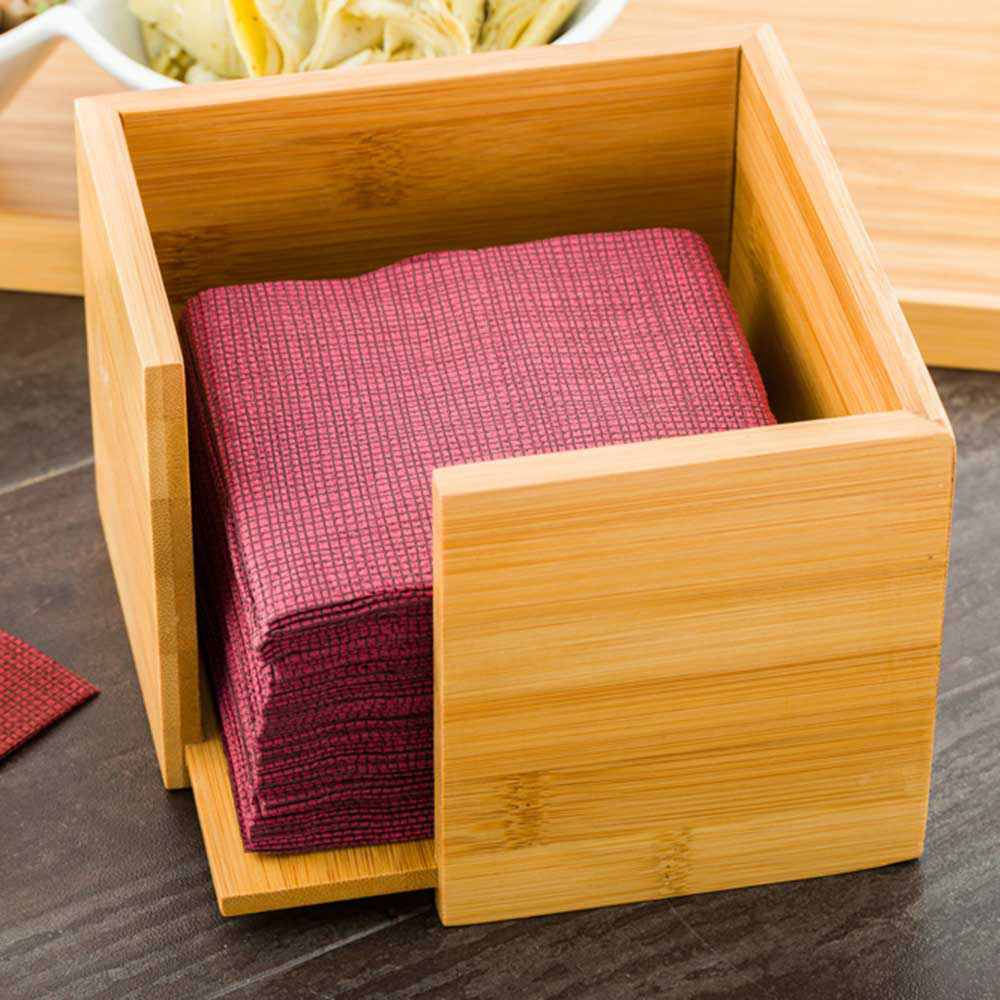 Nature Tek Square Natural Bamboo Cocktail Napkin Holder - 5 1/4" x 5 1/4" x 3 3/4" - 1 count box