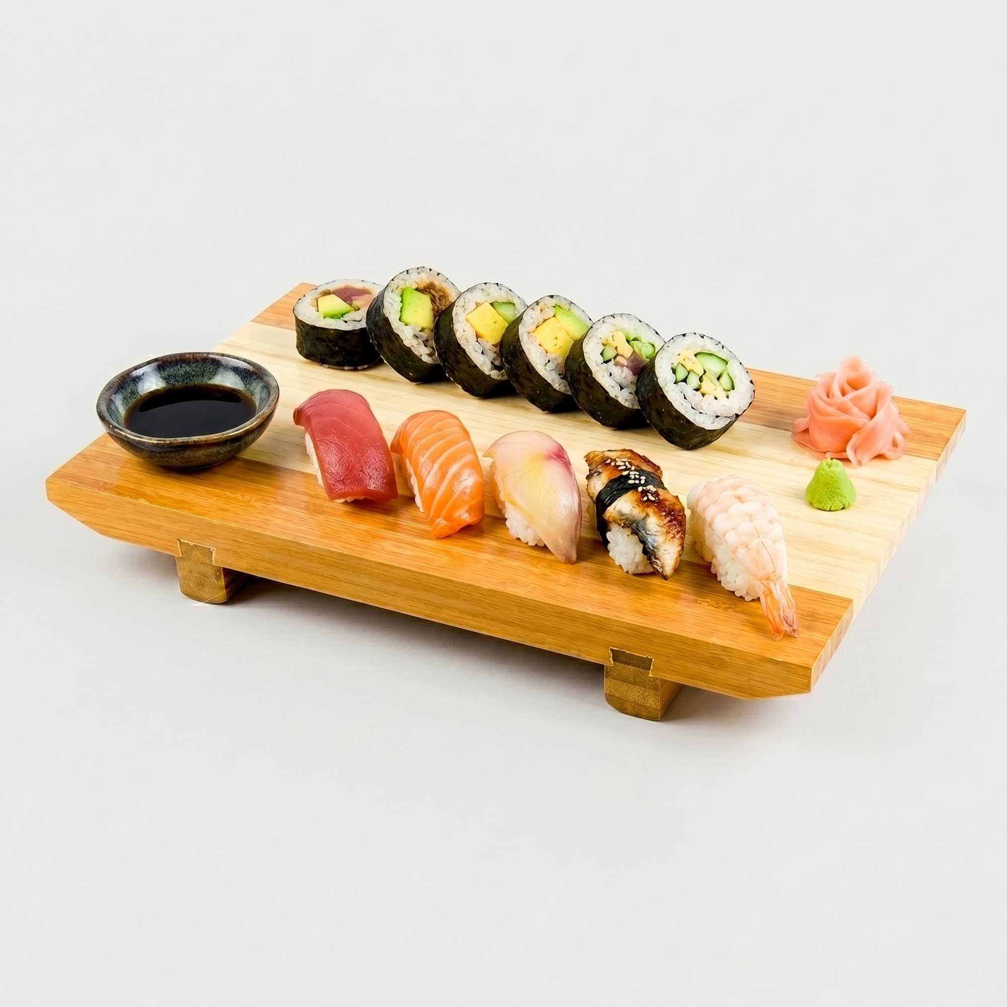 Bambuddha Japanese Buddha Rectangle Natural Bamboo Sushi Plate - 9 1/2" x 6" x 1 1/4" - 10 count box