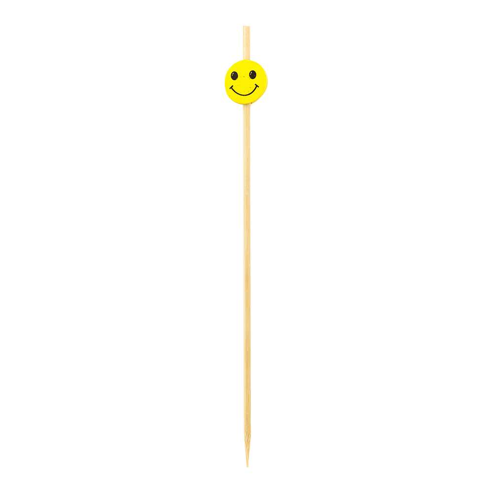 Yellow and Black Bamboo Smiley Face Skewer - 6" x 1/2" - 100 count box