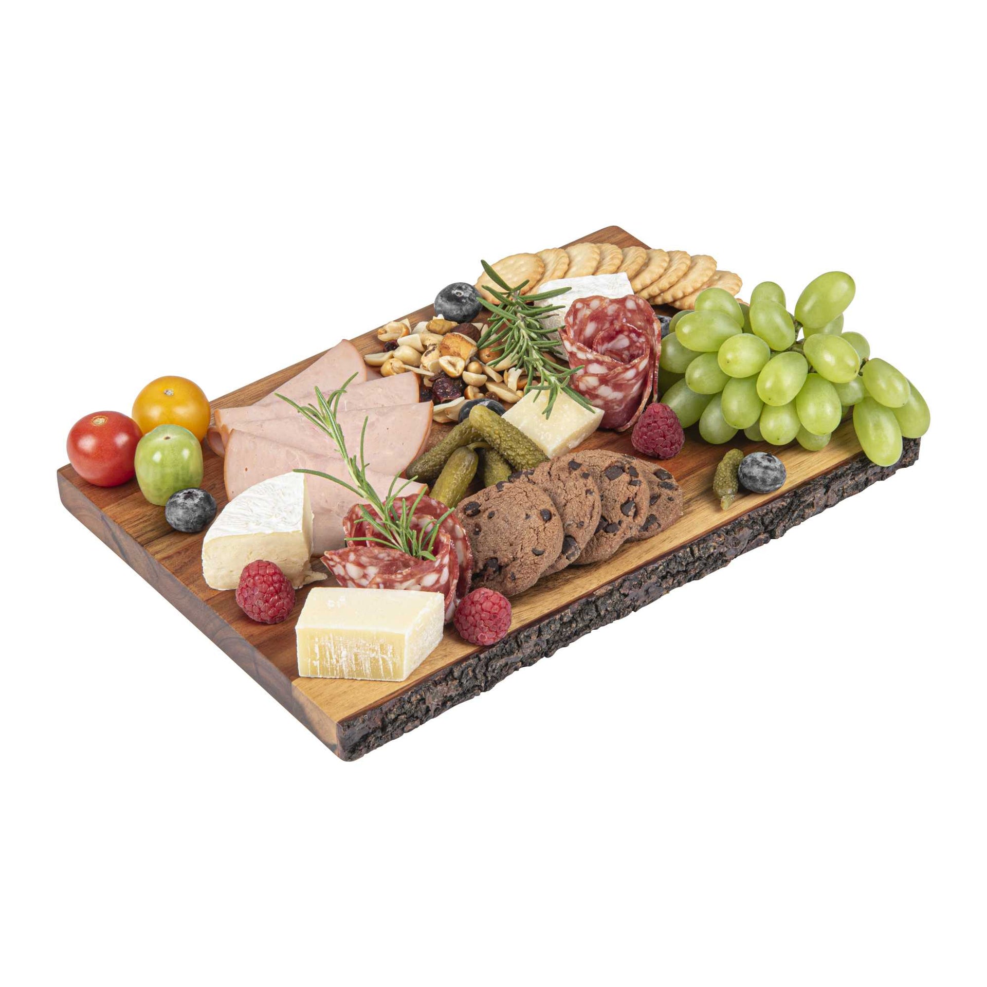 Eco Display Rectangle Natural Acacia Serving Board - Varnished, Bark Edges - 12" x 8" x 3/4" - 1 count box