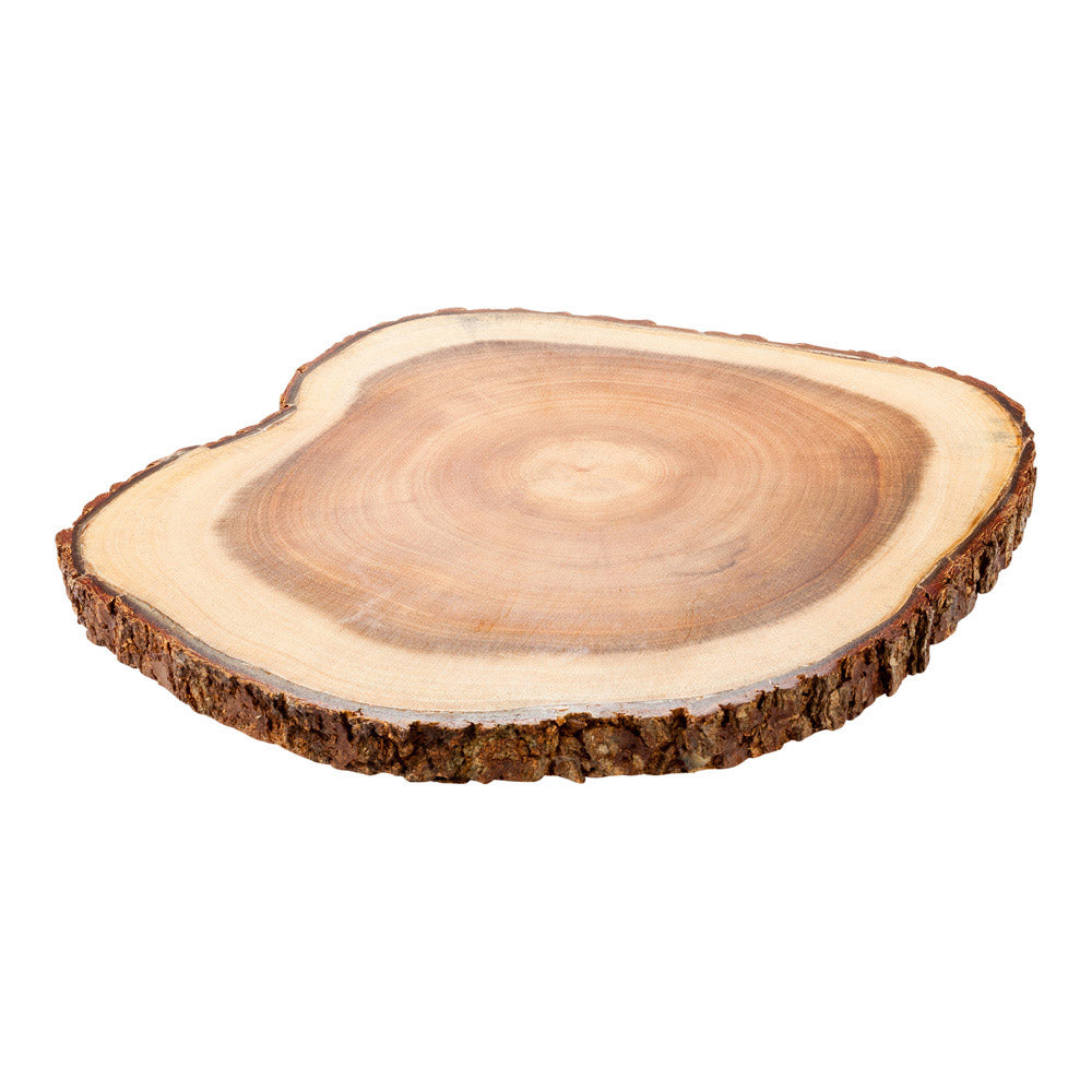 Eco Display Round Natural Acacia Serving Board - Varnished, Bark Edges - 9" x 9" x 1 1/2" - 1 count box
