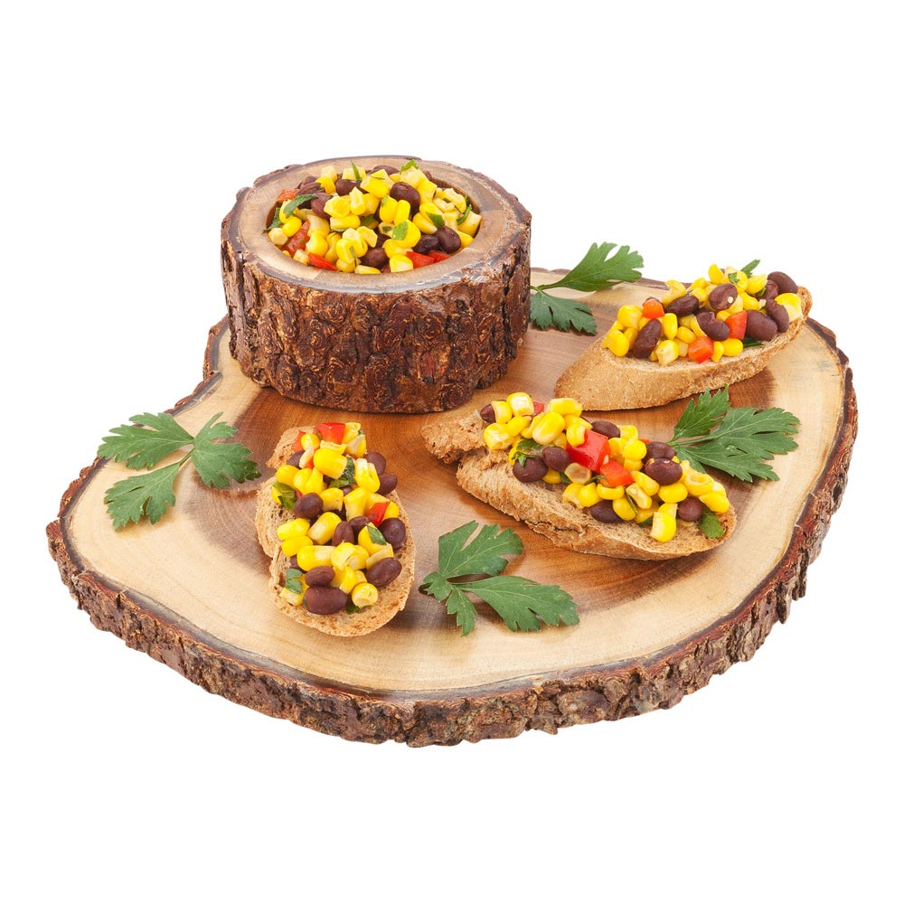 Eco Display Round Natural Acacia Serving Board - Varnished, Bark Edges - 9" x 9" x 1 1/2" - 1 count box