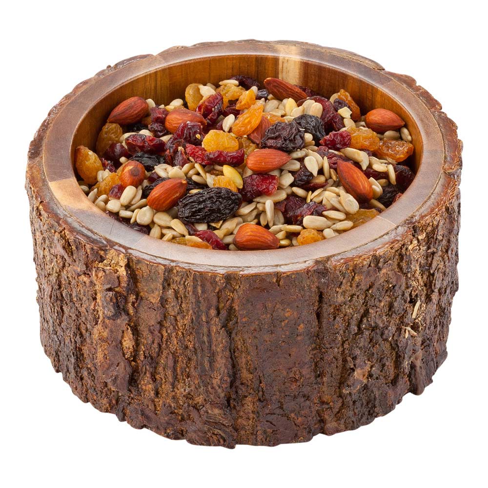 Bio Tek 30 oz Round Natural Acacia Serving Bowl - Varnished, Bark Edges - 6" x 6" x 3" - 1 count box