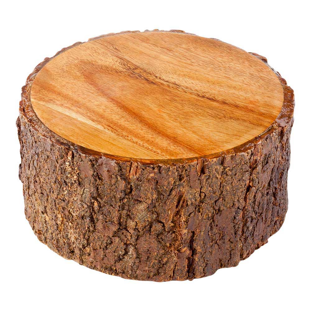 Eco Display Round Natural Acacia Medium Riser - Varnished, Bark Edges - 6" x 6" x 3" - 1 count box