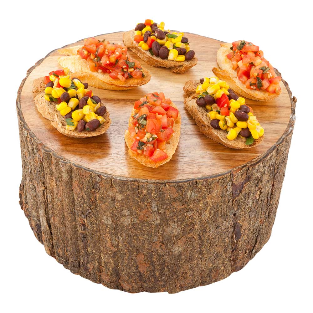 Eco Display Round Natural Acacia Large Riser - Varnished, Bark Edges - 10" x 10" x 5" - 1 count box