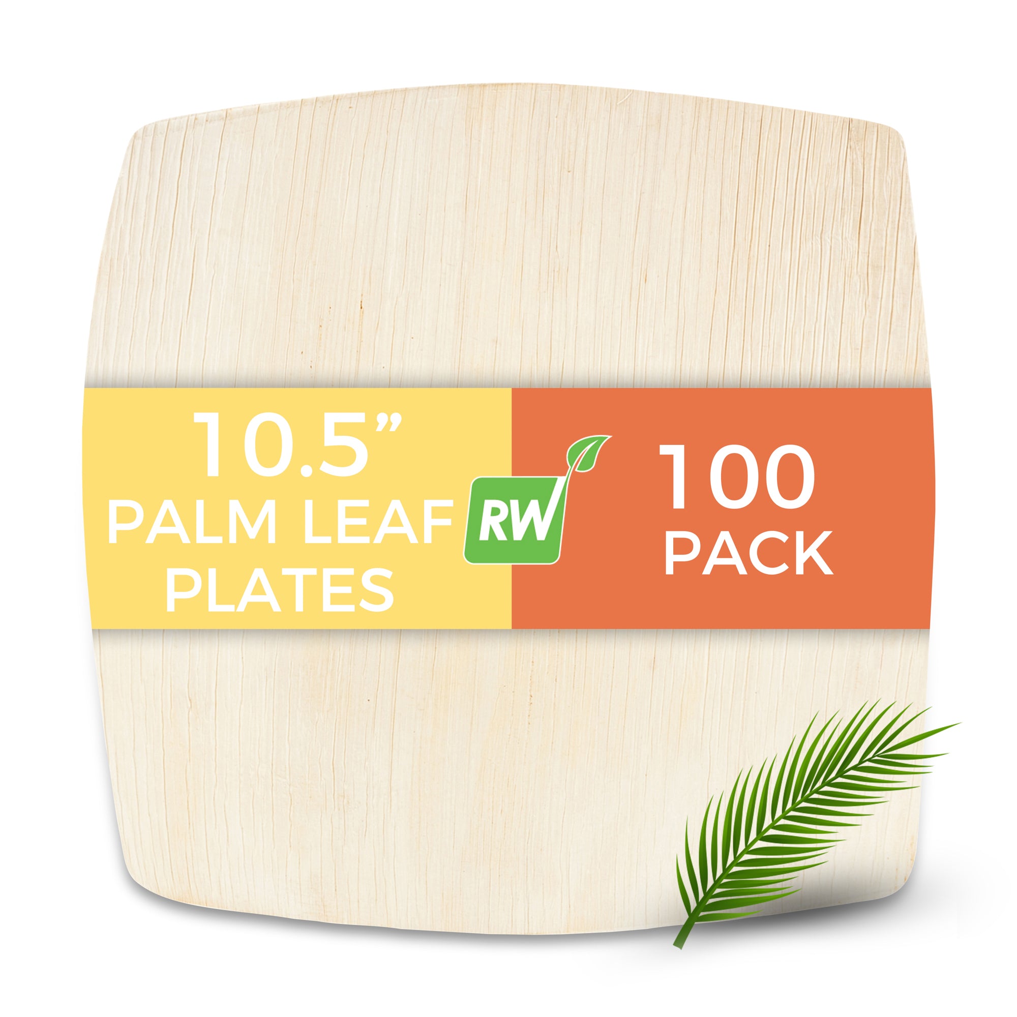 Midori No PFAS Added Square Natural Palm Leaf Plate - Extra Large - 10 1/2" x 10 1/2" x 3/4" - 100 count box