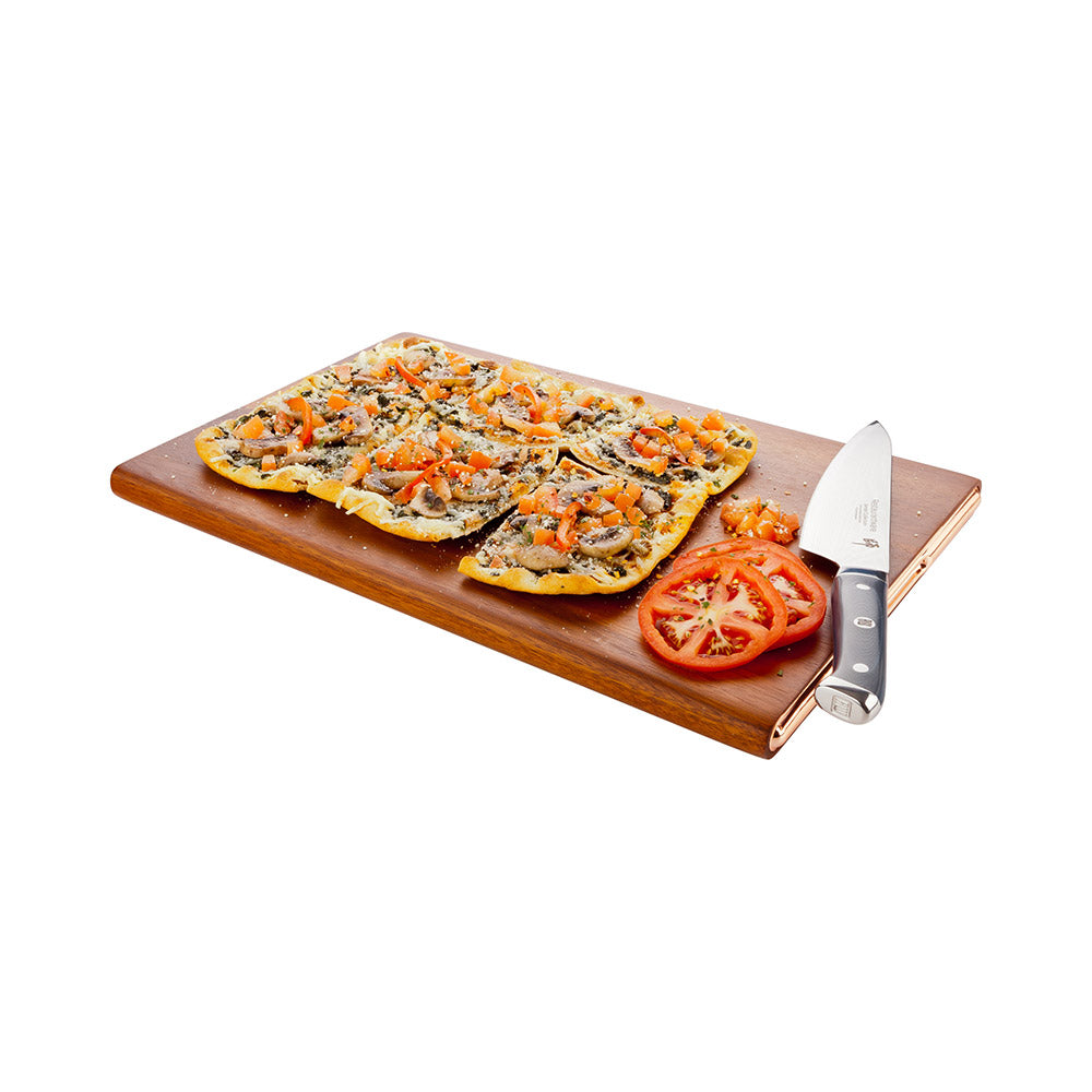 Eco Display Elegante Rectangle Natural Acacia Large Serving Platter - Rose Gold Hardware - 18 1/2" x 12" x 1" - 1 count box