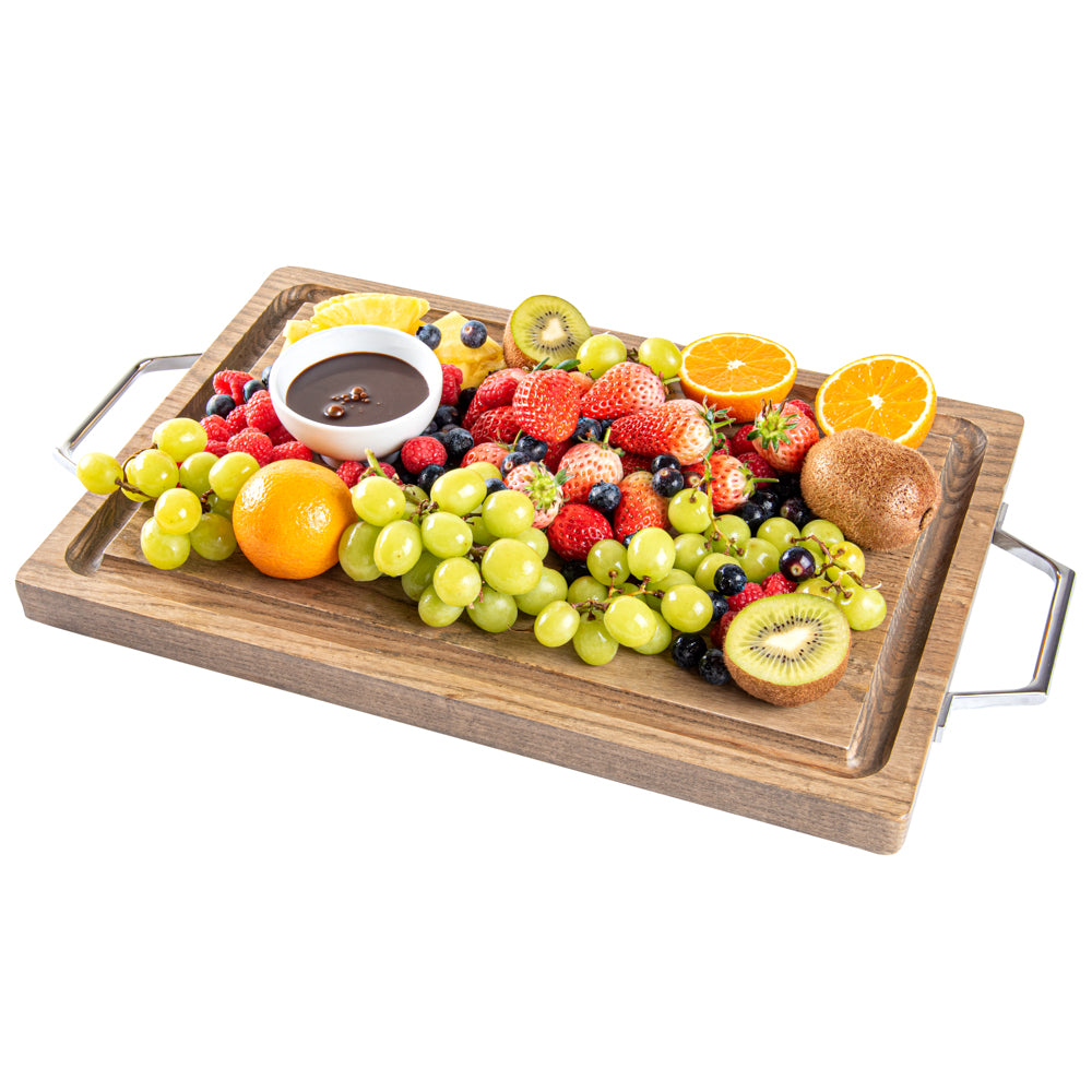 Eco Display Campagna Rectangle Natural Wood Small Serving and Cutting Board - Chrome Hardware - 21 1/2" x 12" x 1" - 1 count box