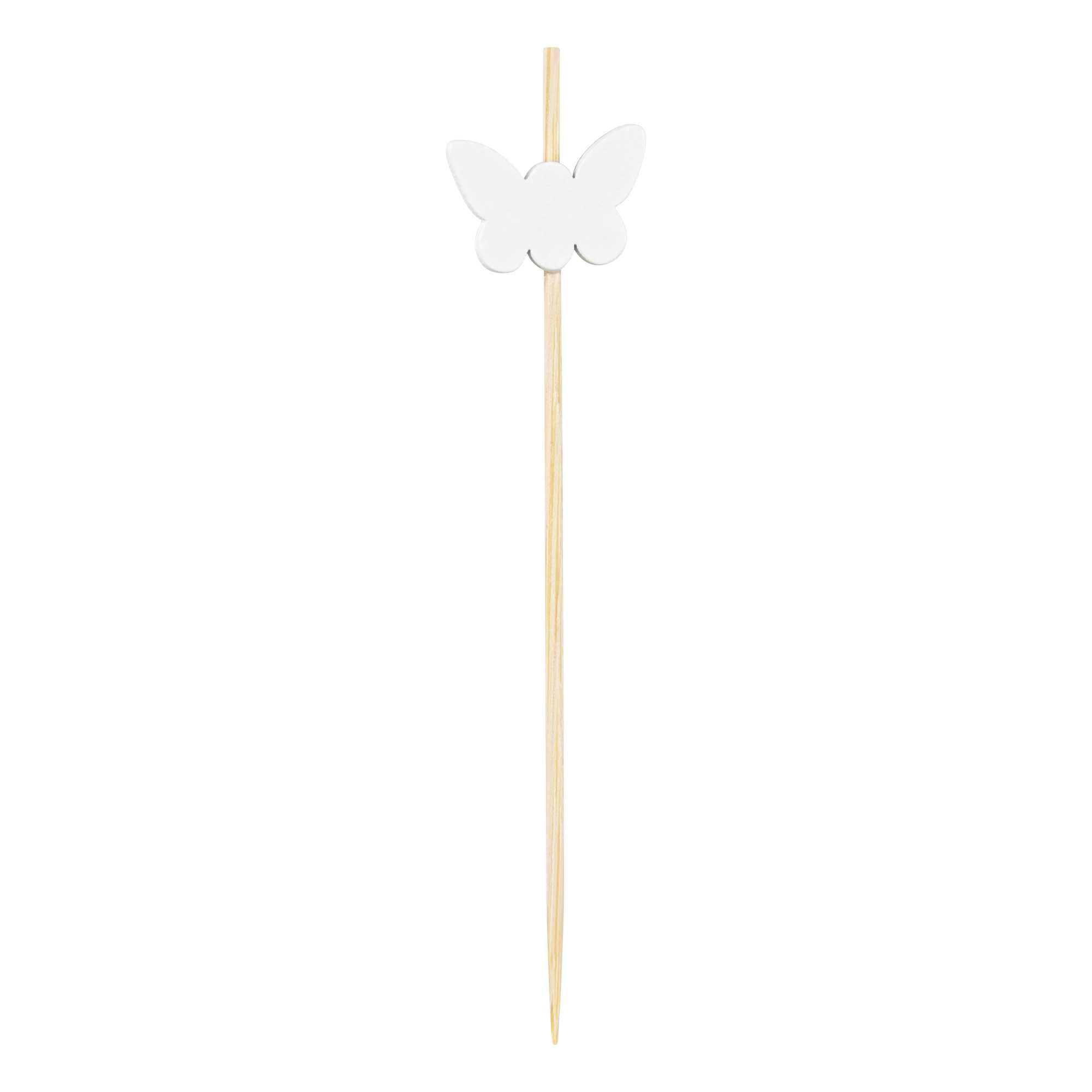 Pixy White Bamboo Butterfly Pick - 4" x 3/4" - 1000 count box