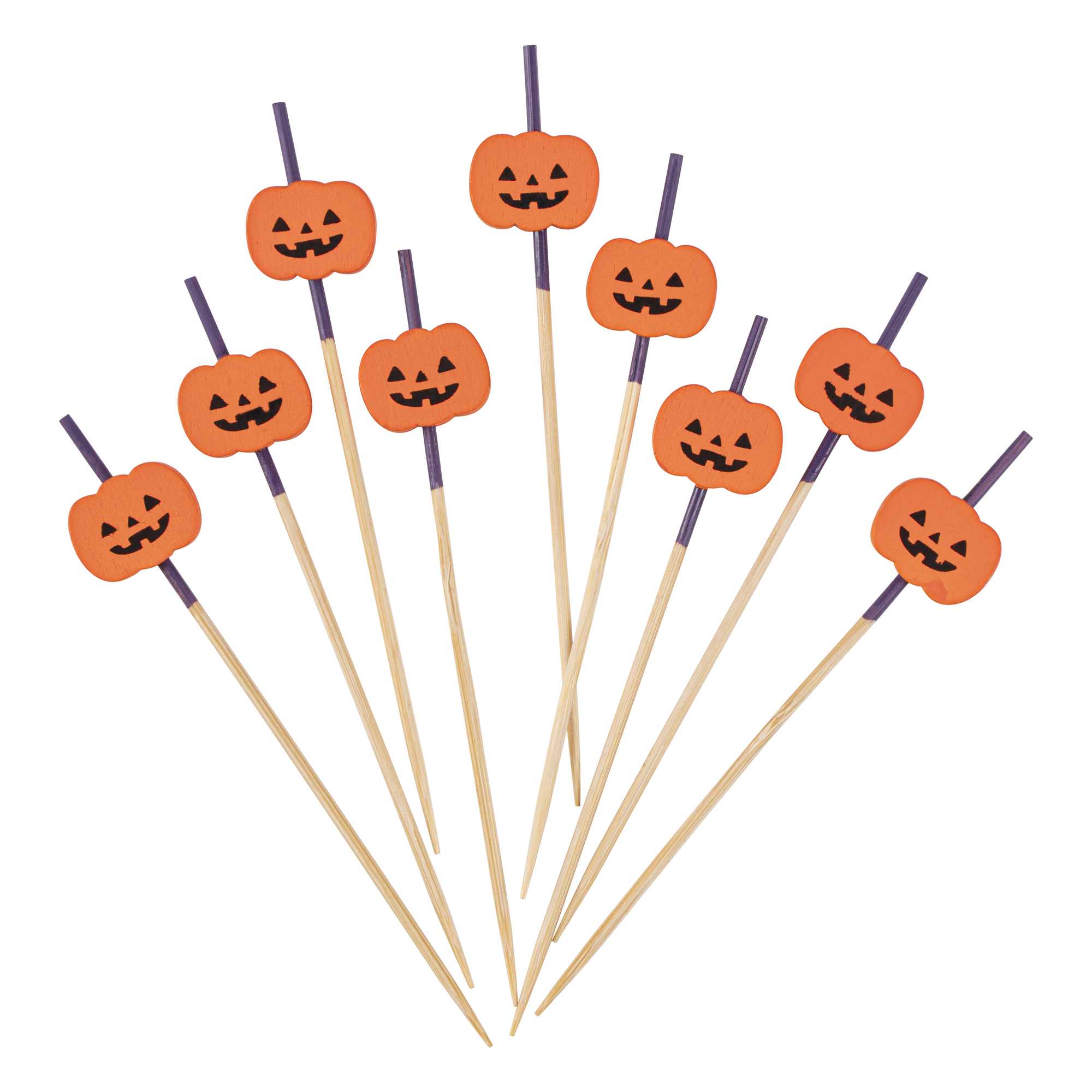 Pixy Orange Bamboo Jack-o-Lantern Pick - 4" x 3/4" - 1000 count box