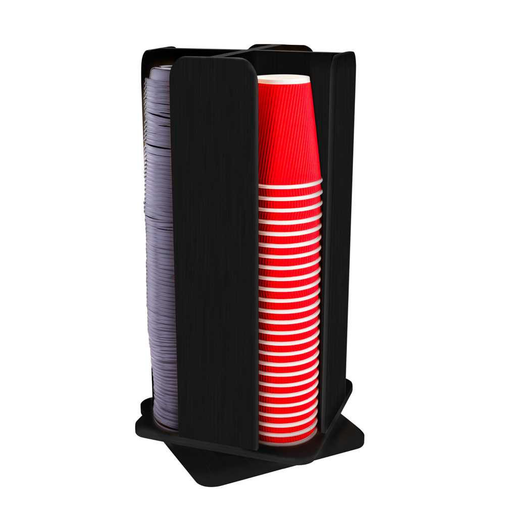 Restpresso Black Bamboo Coffee Cup / Lid Organizer - 4 Section, Revolving - 9" x 9" x 18" - 4 count box