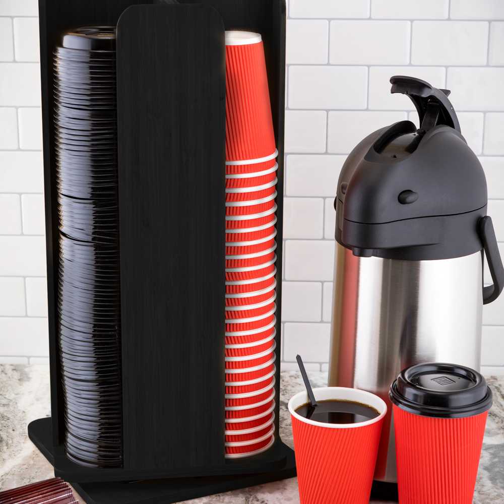 Restpresso Black Bamboo Coffee Cup / Lid Organizer - 4 Section, Revolving - 9" x 9" x 18" - 4 count box