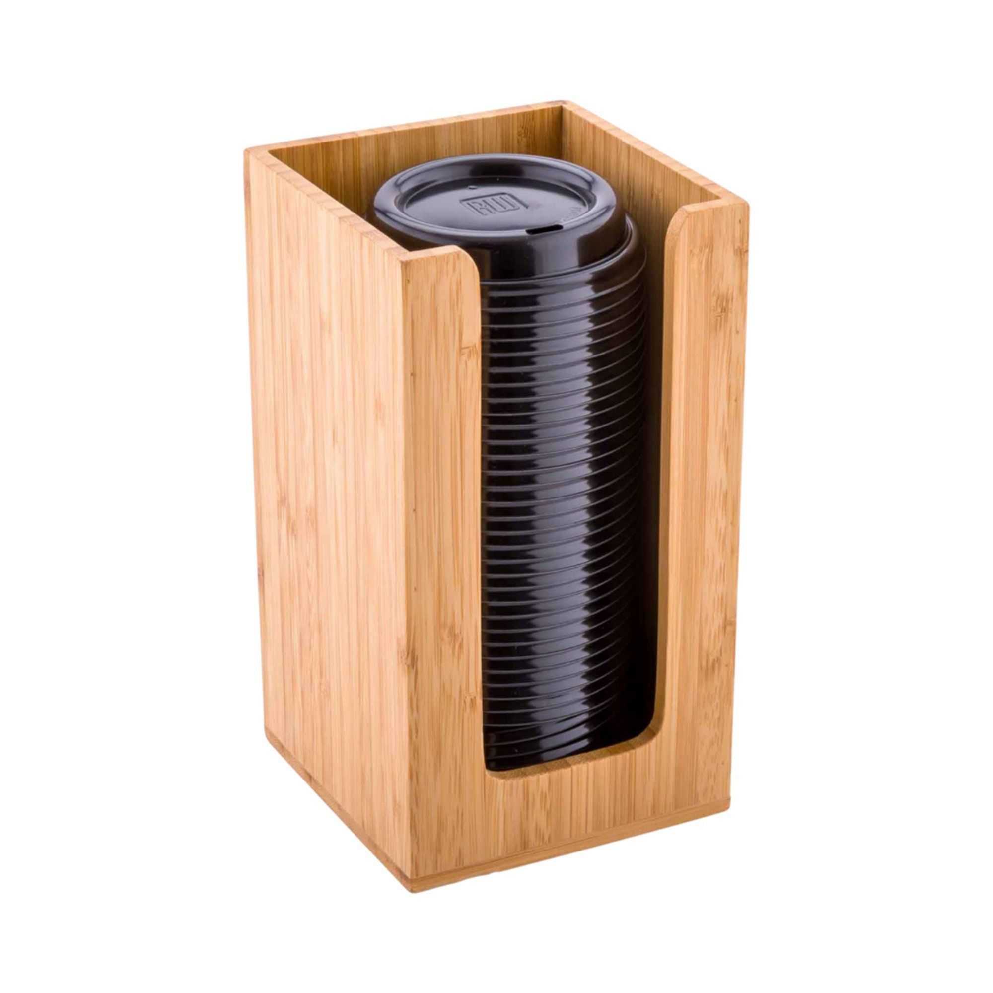 Restpresso Natural Bamboo Coffee Cup / Lid / Cocktail Napkin Organizer - 4 1/2" x 4 1/2" x 8" - 20 count box