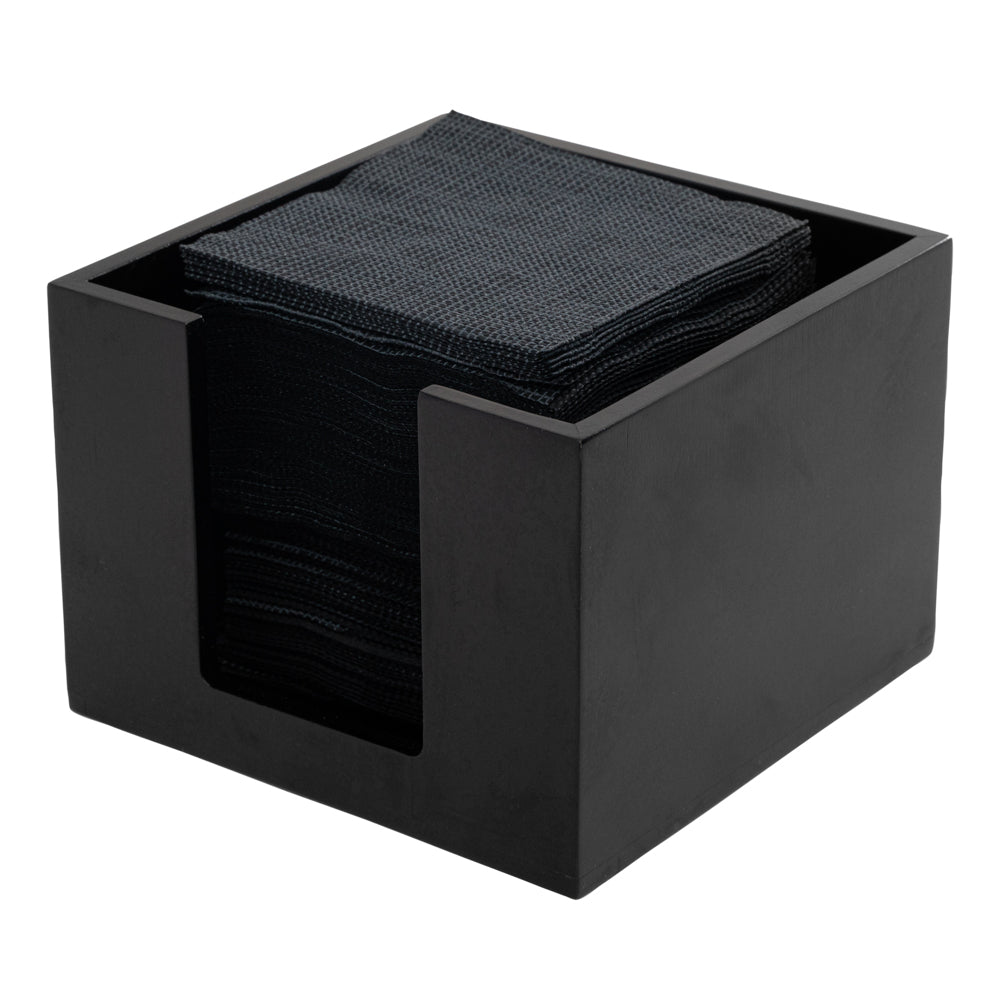 Nature Tek Square Black Bamboo Cocktail Napkin Holder - 5 1/2" x 5 1/2" x 4" - 1 count box