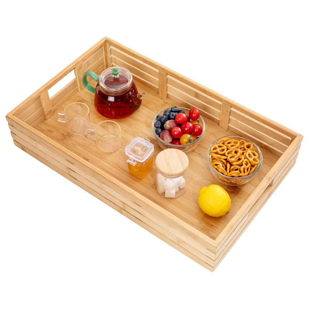 Nature Tek Rectangle Natural Bamboo Serving Tray - with Handles - 20 3/4" x 13" x 3 3/4" - 1 count box