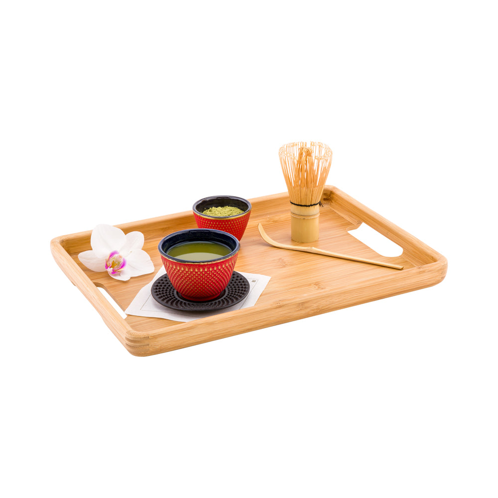 Nature Tek Rectangle Natural Bamboo Serving Tray - with Handles - 13 1/2" x 9 1/2" x 1" - 1 count box