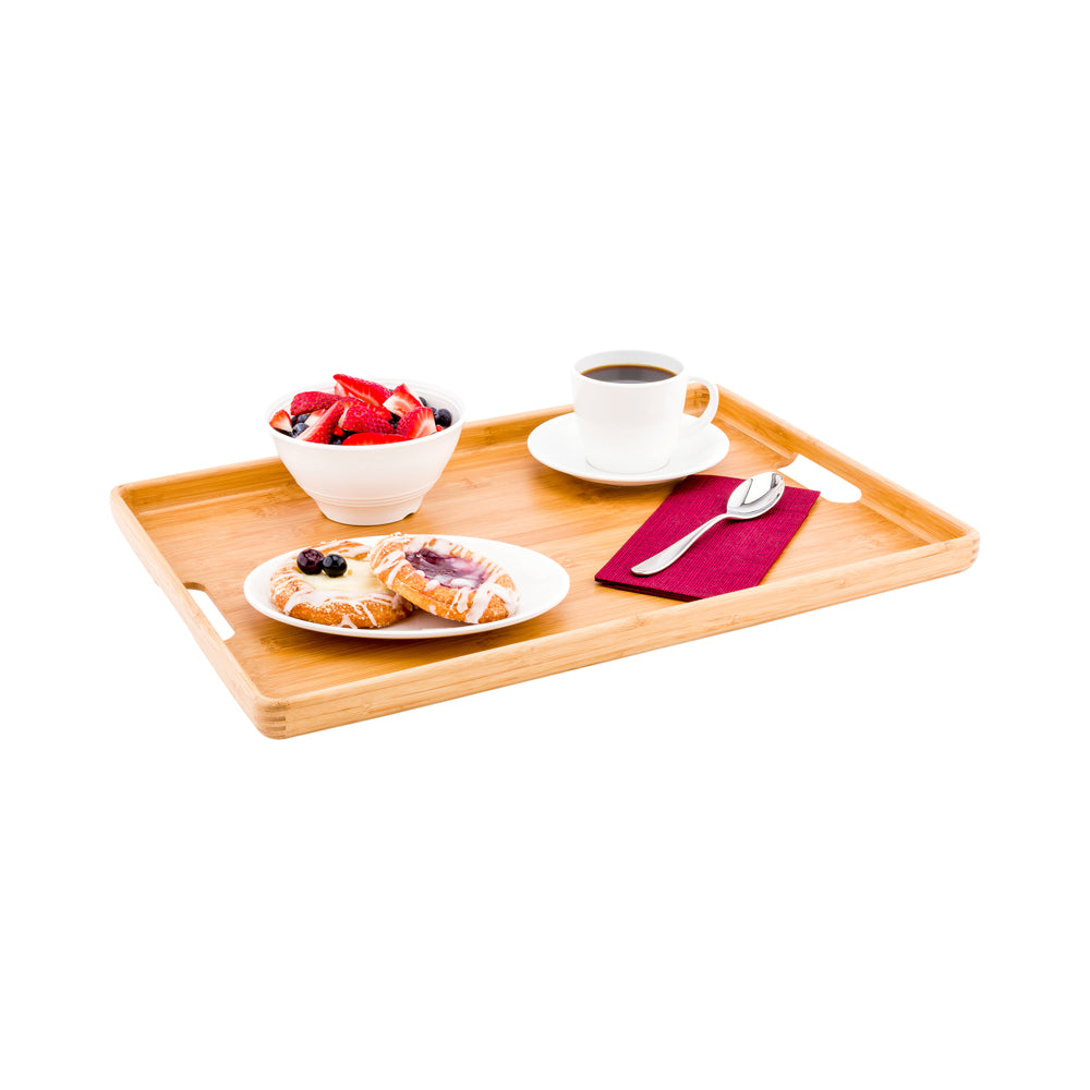 Nature Tek Rectangle Natural Bamboo Serving Tray - with Handles - 19 3/4" x 14" x 1" - 1 count box