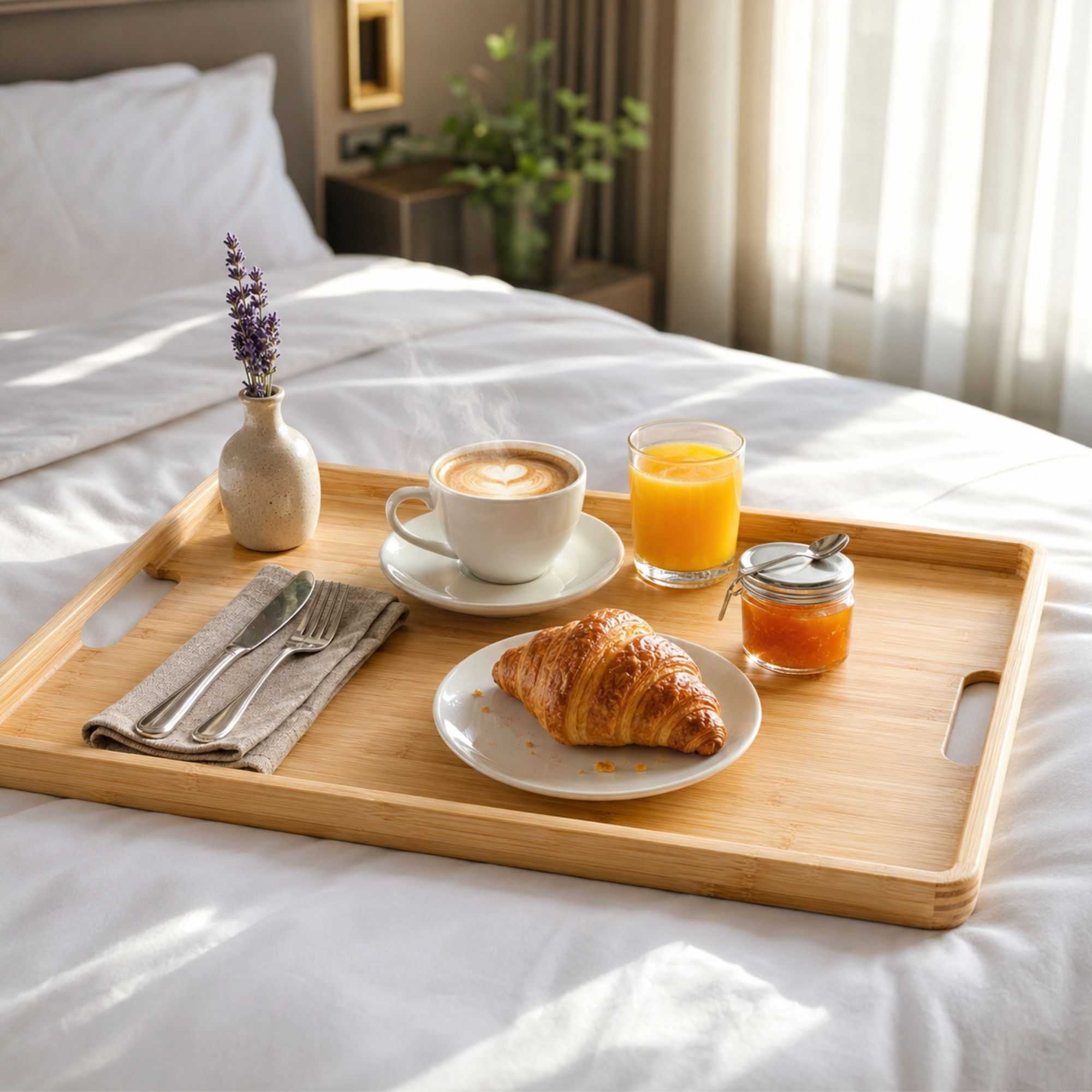 Nature Tek Rectangle Natural Bamboo Serving Tray - with Handles - 19 3/4" x 14" x 1" - 1 count box