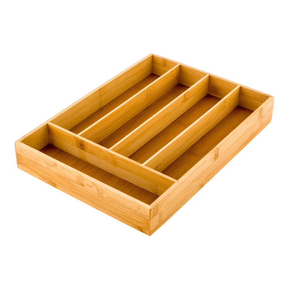 Eco Display Natural Bamboo Flatware Drawer Organizer - 5 Compartments - 13 3/4" x 10" x 2" - 1 count box