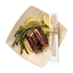 Bambuddha Natural Bamboo Fork / Knife Set - with White Napkin - 6 3/4