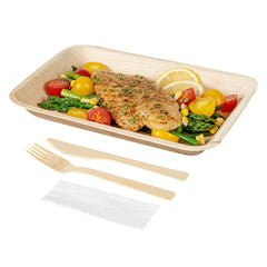 Bambuddha Natural Bamboo Disposable Fork / Knife Set - with White Napkin and Kraft Paper Pouch - 7