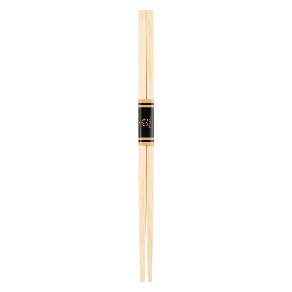 Bambuddha Round Square Natural Bamboo Modern Chopsticks - with Paper Band - 9 1/2" - 100 count box