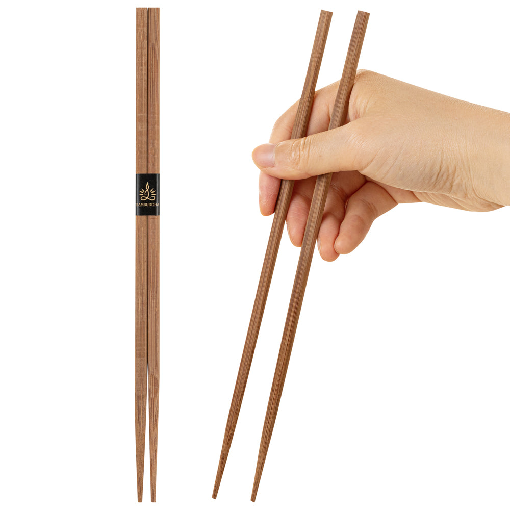 Bambuddha Square Brown Bamboo Modern Chopsticks - with Paper Band - 9 1/2" - 100 count box