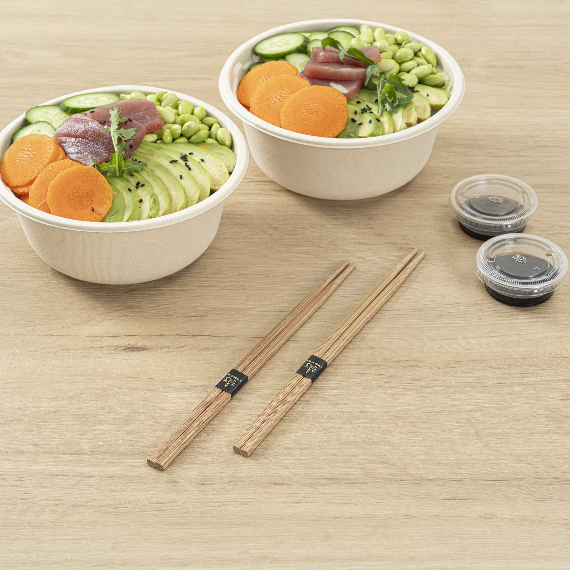 Bambuddha Square Brown Bamboo Modern Chopsticks - with Paper Band - 9 1/2" - 1000 count box