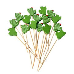 Green Bamboo Cactus with Flower Skewer - 4 3/4