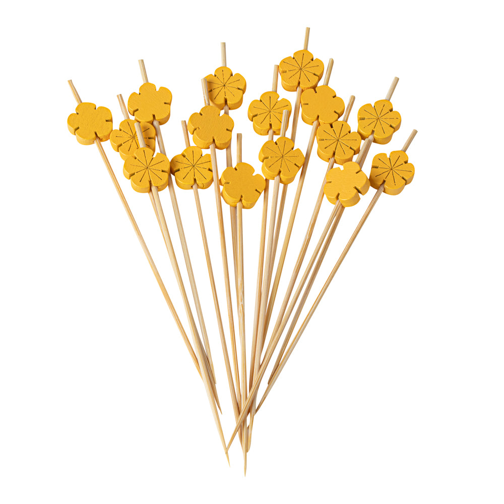 Pixy Yellow Bamboo Flower Pick - 4 3/4" - 1000 count box