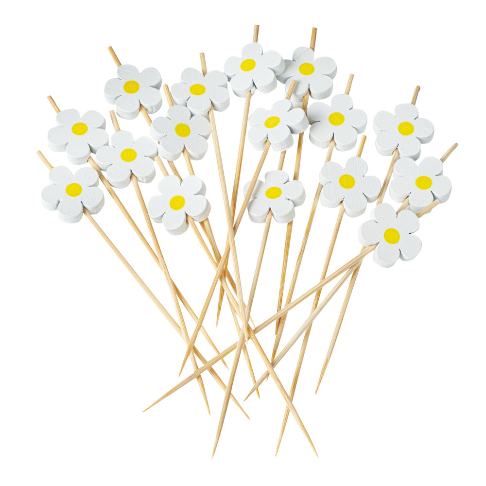 Pixy White Bamboo Daisy Pick - 4 3/4" - 100 count box