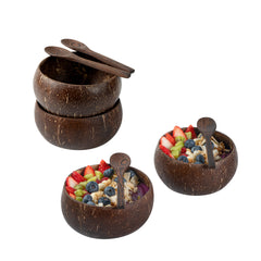 Coco Casa 4-Piece Handmade Coconut Bowl and Wooden Spoon Set - 1 count box
