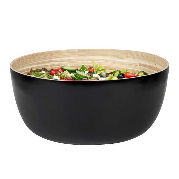 Bambuddha 51 oz Round Black Spun Bamboo Extra Large Salad