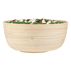 Bambuddha 51 oz Round Natural Spun Bamboo Extra Large Salad Bowl - 13 1/2